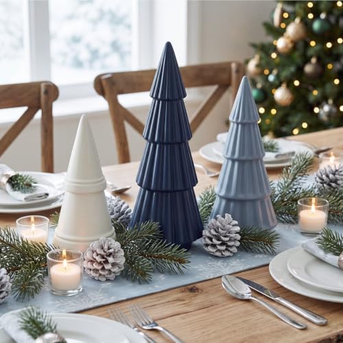 3 Pcs Neutral Christmas Tree Figurines,Dusty Blue - Image 4