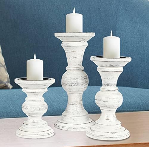 Homebia Design Antique White Wooden Candle Holder Set of 3 –10, 8, 6 Inch - Image 2
