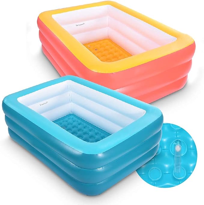 Kiddie Pools, Inflatable Swimming Pool with Soft Floor, Durable 59 inches Swim Play Kids Pool for Garden or Backyard or Indoor (Green&Orange)