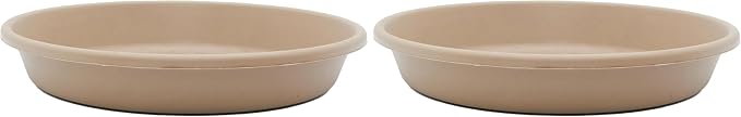 The HC Companies 12 Inch Round Plastic Classic Plant Saucer - Indoor Outdoor Plant Trays for Pots - 12.5"x12.5"x2.13" Sandstone (Pack of 2)