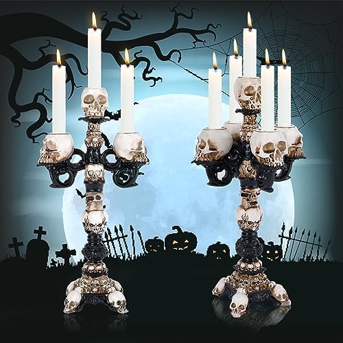 Skull Candle Holder for Halloween Decoration, Resin Gothic Skeleton Head Candlestick for Pillar Candle, Retro Spooky Desktop Tealight Cup for Christmas Home Office Party - Image 4