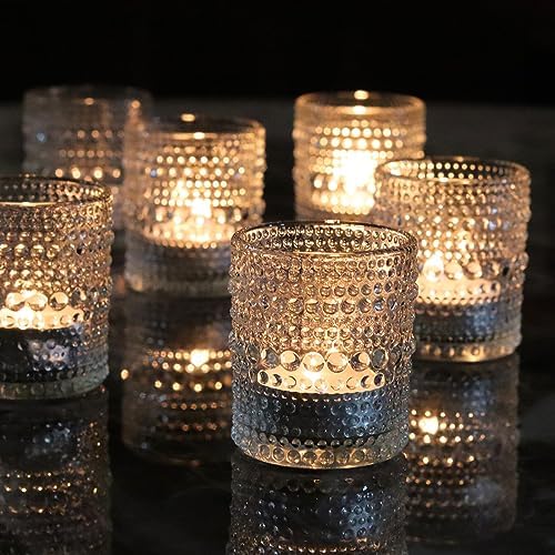 Clear Votive Candle Holders Set 24 PCS Hobnail Glass Tealight Candle Holders for Spring Decor, Easter, Weddings, Birthday Table Centerpiece Decorations - Image 2