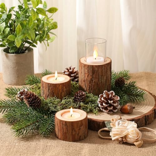18 Pcs Wooden Tea Light Candle Holders, 3 Sizes, Rustic Tealight Candle Holders for Rustic Centerpieces for Dining Table Wedding Party - Image 6