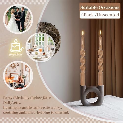 Smokeless Spiral Taper Candles 10 Inch Handmade Unscented Brown Twisted Candles for Home Decor - Image 6