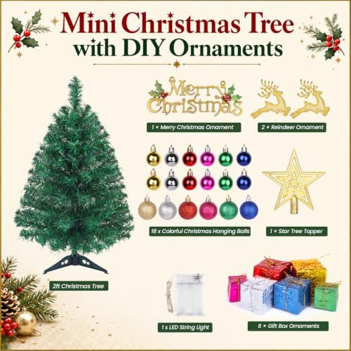 Mini Christmas Tree with Lights, 2 Ft Small Tabletop Christmas Tree 2 Packs - Image 2