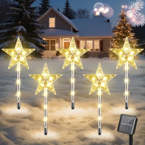 Luxspire Christmas Pathway Lights Outdoor, 5 Pack Solar Star Lights by Luxspire