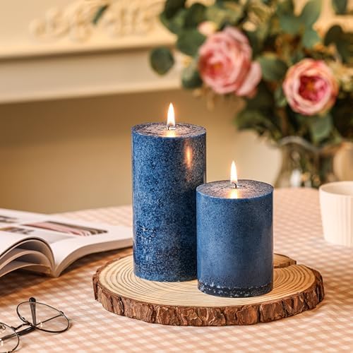 3x4 Inch Navy Blue Pillar Candles Set of 3,Unscented Large Pillar Candle - Image 2