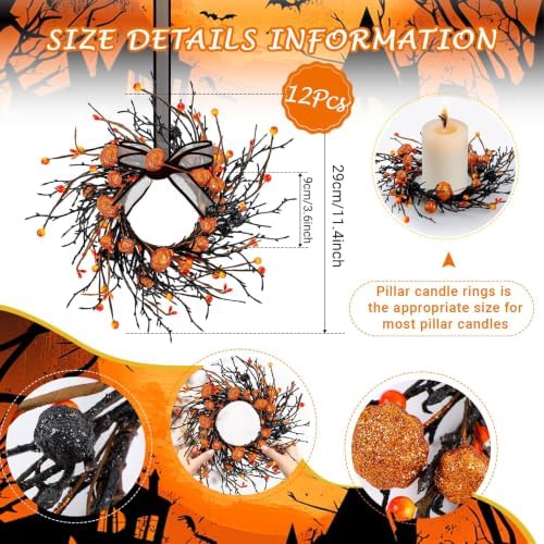 12 PCS Halloween Candle Rings Wreaths Black Orange Cabinets Wreath - Image 3