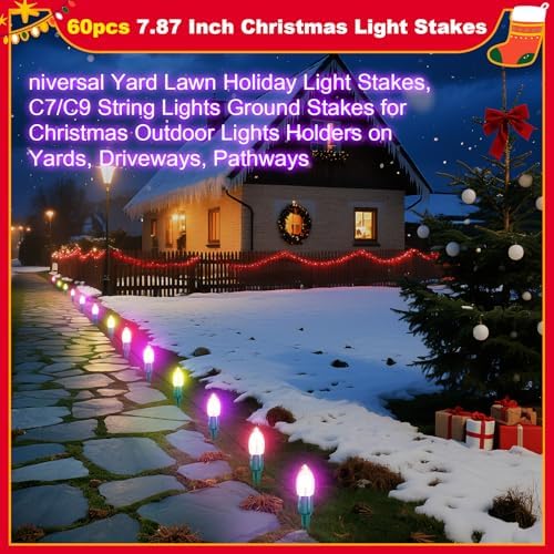 60 Pcs 5 Inch Christmas Light Stakes Universal Yard Lawn Holiday Light Stakes for C7 C9 String Lights Holders on Yards, Pathways (Green) - Image 4