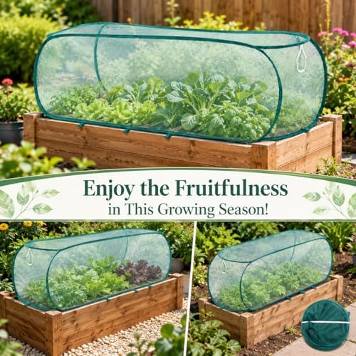 1PC Pop Up Garden Plant Cover 47" x 18" x 16"-Collapsible Mesh Plant Cover with 30% Sunblock Shade Cloth for Raised Garden Bed, Outdoor Plant Cover Against Birds, Rabbits & Squirrels - Image 6