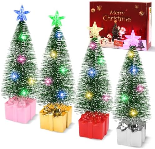 Mini Christmas Tree with Lights, 4 Pack Tabletop Christmas Tree with LED Lights for Indoor Christmas Decorations Holiday Party Ornagment, Christmas Centerpieces for Tables New Year Decoration(4) by BEFANS