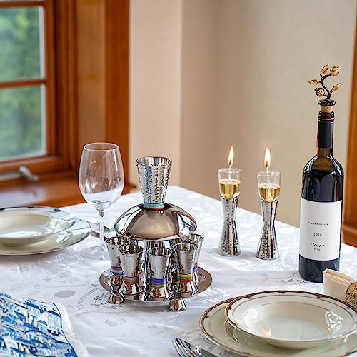 Yair Emanuel Modern Hammered Pillar Candle Holders | Shabbat Candlestick Holders | Minimal Tapered Design (Small 4.3" CX-1) - Image 4