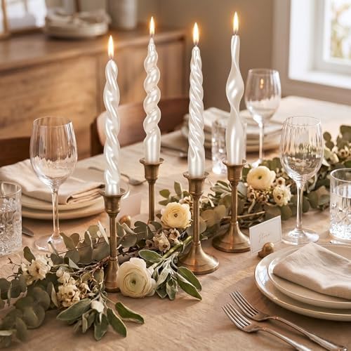 Nuanchu 4 Pcs Twisted Taper Candles,7.87 Inch,Pure,Pearl White by Nuanchu