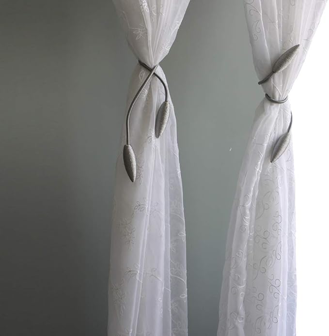 Valea Home 4 Pieces Curtain Tiebacks Clips Creative Window Drape Twist Tie Backs European Style Custom Made Curtain Holders Decorative Draperies Holdbacks, Silver Grey