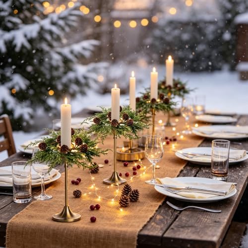 4 PCS 1.38" Mini Christmas Cedar Taper Candle Rings Holder Wreaths - Image 4
