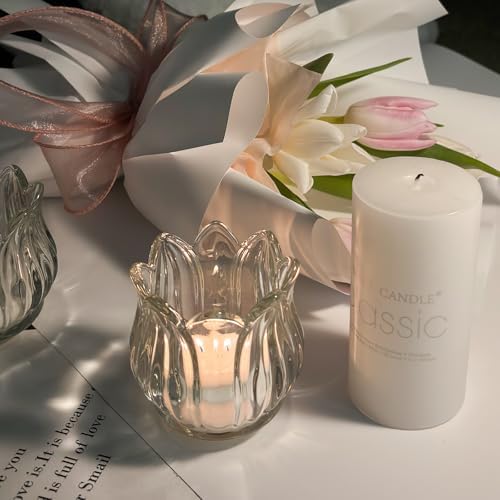 Tulip Votive Candle Holders Set of 6, Tea Light Candle Holder Glass for Table Centerpiece, Tealight Candle Holders for Wedding Déco, Birthday, Anniversary, Parties, and Holiday (Clear) - Image 5