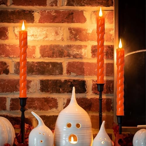 Orange Flameless Taper Candles Battery Operated with Remote Timer - Image 4
