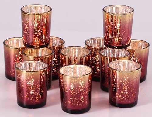 Volens Burgundy and Gold Party Decorations 12pcs Glass Votive Candle Holder by VolensLightUpYourLife