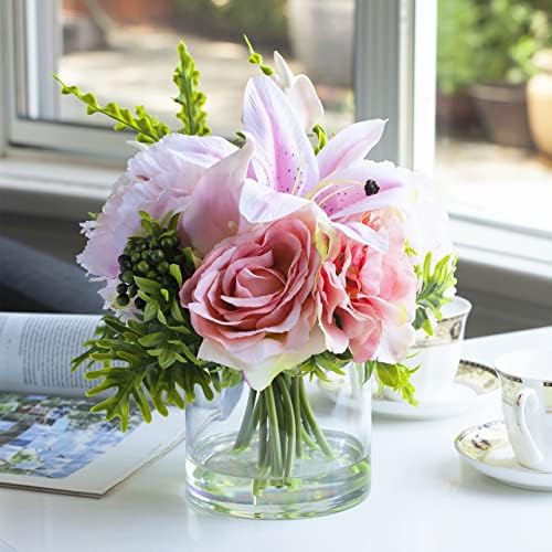 Enova Floral Clear Glass Cylinder Vase 5 x 5 Inches Round Flower Vase, Pillar Candle Hurricane Floating Candle Holder Vase, Small Floral Glass Vase for Decoration Home, Wedding Centerpiece (1 Piece) - Image 4