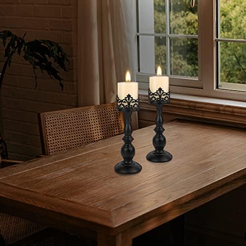 Candle Holders for Pillar Candles Gothic Matte Black Vintage Tall Candle Holders Set of 2 Decorative Large Table Centerpieces Candle Stand Decor (Black 2PCS A) - Image 3