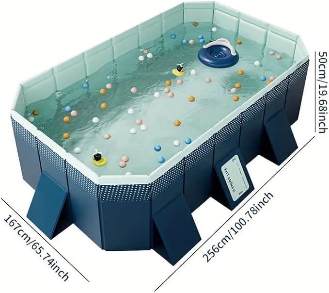 Montary Foldable Large Non - Inflatable Rectangular Swimming Pool for Family - Hard Plastic Shell, Oversized Thickened Design, Portable Collapsible Backyard Pool - 100.8"x65.7"x19.7"