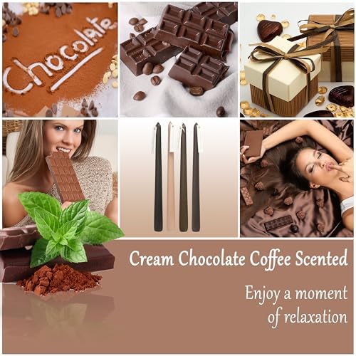 10 Inch Gradient Brown Taper Candles Hand Poured Smokeless Chocolate Coffee Scented Long Tapered Candles for Morning Coffee Ritual Breakfast Table Kitchen Island Café Atmosphere - Image 3