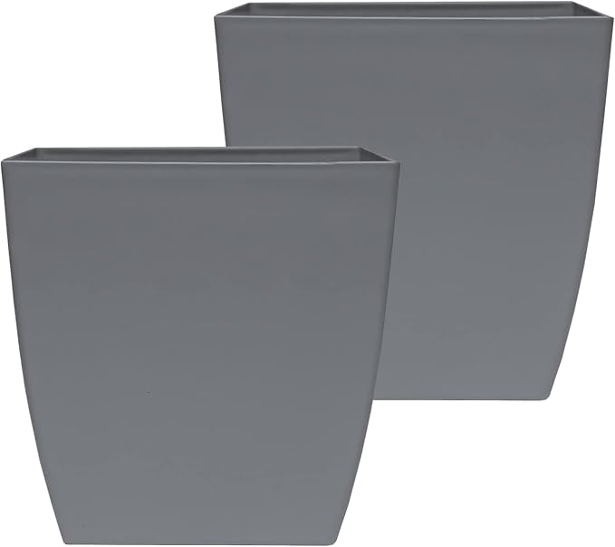 The HC Companies Aria Self Watering Square Plant Pot w/Drainage - Classic Planters for Outdoor Plants & Indoor Plants - Lightweight & UV-Resistant Plastic Pots for Plants (8" Warm Gray, Pack of 2)