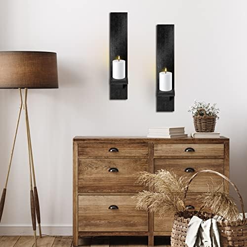 Potchen 4 Set Wall Candle Sconces Wooden Decorative Shelf Mount, Black - Image 5