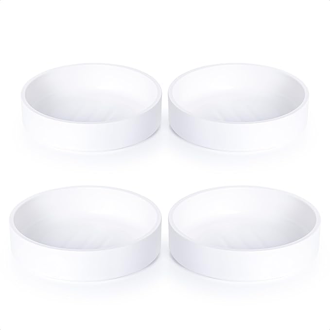 Phoenix Vine 6 Inch Plastic Plant Saucer Water Drip Tray, Heavy Sturdy Round Plant Drainage Tray for Indoors Outdoor, Set of 4, Matte White, 21-TY-6W-4