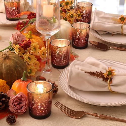 Volens Burgundy and Gold Party Decorations 12pcs Glass Votive Candle Holder - Image 2