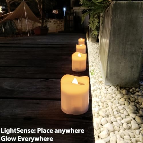 Solar Candles Outdoor Waterproof, 4pcs Rechargeable Dusk to Dawn Little Votive Candles, Flameless Flickering Solar Tea Lights for Patio Yard Deck Pathway Window Outdoor Lantern Decor (Warm White) - Image 6