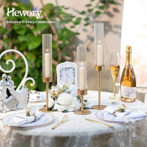 Hewory Gold Hurricane Candle Holder: 3PCS Candlestick Holders for Decor - Image 3