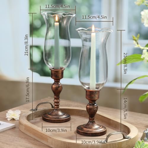 Volens Set of 2 Hurricane Glass Candle Holders with Iron Base & Glass Dome - Image 2