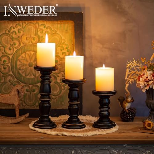 Wood Pillar Candle Holder: Rustic Distressed Black Candle Stand - Image 5