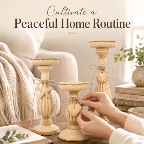 Shabby Chic & Vintage Farmhouse Wood Candle Holders - 3Pcs - Image 7