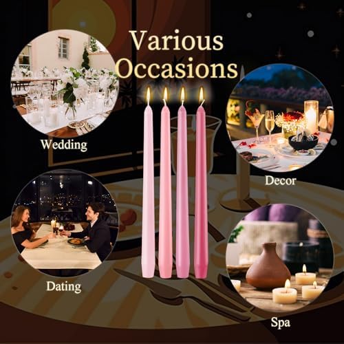 MTLEE 16 Pcs 10 Inch Long Taper Candle Stick Smokeless, Gradient Pink - Image 4