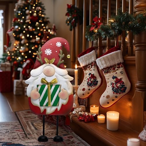 TERESA'S COLLECTIONS Christmas Gnome Outdoor Metal Red White Santa Decor - Image 4