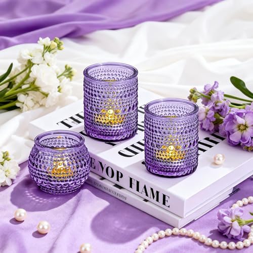 Rubtlamp Purple Votive Candle Holders Set of 24, Glass Candle Holders Bulk for Table Centerpiece, Tea Lights Candle Holder Glass for Wedding Shower, Home Party Decor - Image 3