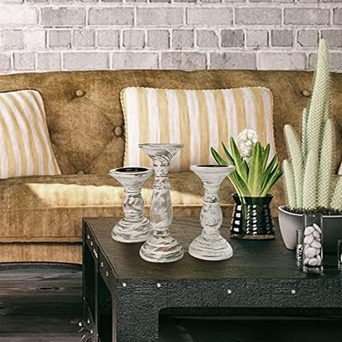 Yorkmills Pillar Candle Holder Set of 3, White Farmhouse Decor Living Room - Image 4