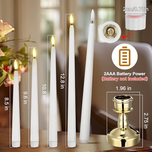 Rossesay 12 Pcs LED Taper Candles Holders, Gold Holder & White Candles - Image 2