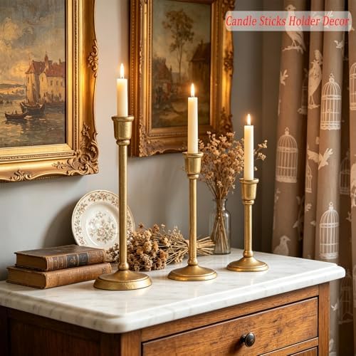 Gold Taper Candle Holders Set of 3, Antique Brass Finish - Image 6