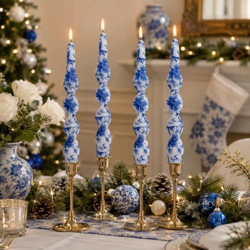 Blue & White Spiral Taper Candles 2 Pack,Chinoiserie Candle 10inch - Image 6