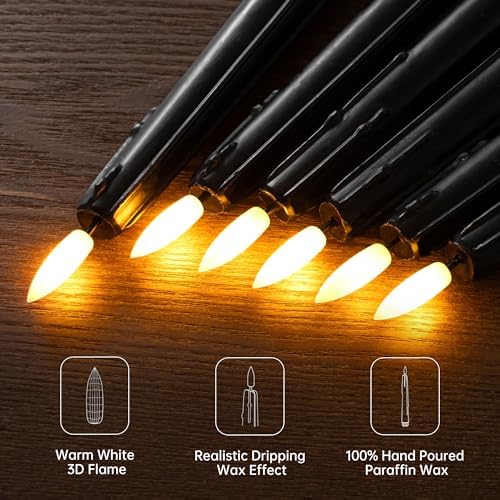 Stmarry Black Flameless Taper Candles with Remote and Timer - 9.65 Inch Real Wax LED Candlesticks - Wax Drip Battery Operated Halloween Taper Candles with 3D Flickering Flame Halloween Decor, 6 Pack - Image 2