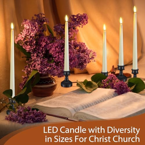 Rossesay 12 Pcs LED Taper Candles Holders, Black Holder & Ivory Candles - Image 6