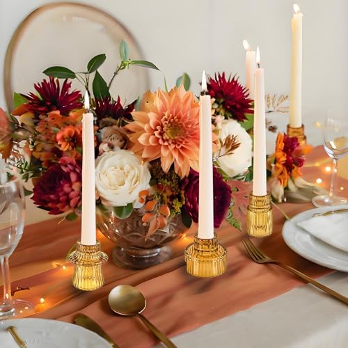 Glass Candlestick Holders, Taper Candle Holders, Set of 3, Amber - Image 4