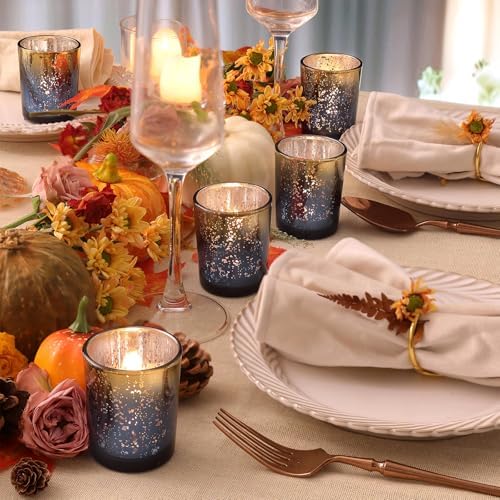 Volens Navy and Gold Party Decorations 12pcs Glass Votive Candle Holders - Image 2