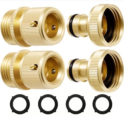 RainPoint Garden Hose Quick Connectors, Heavy Duty Solid Brass 3/4 Inch GHT, Universal Leak-Proof Fittings for Easy Water Hose Connection (2 Sets) by RainPoint