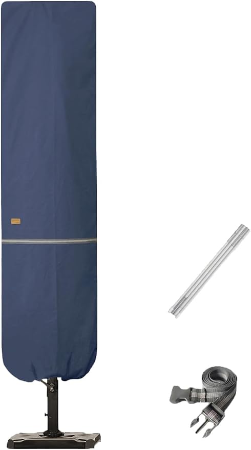 Patio Umbrella Cover with Rod for 7 to 11 Ft Umbrellas & 15 Ft Double-Sided Umbrellas, Protective Waterproof Cover with Zipper, Dark Blue