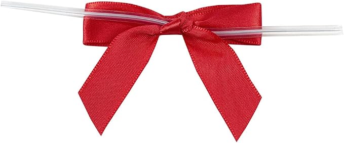 Reliant Ribbon 5171-06503-2X1 Satin Twist Tie Bows - Small Bows, 5/8 Inch X 100 Pieces, Red