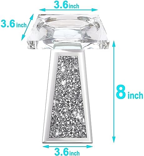 Wocred 2 Piece Candlestick Holders for Holding Pillar Candles, Crystal Crushed Diamond Candle Holders Set Decor for Dinning Room, Silver Glass Votive Candle Holders for Table Centerpiece(8”) - Image 7